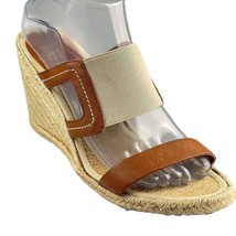 LAUREN Ralph Lauren Shoes Wedge Platform Heels Taupe Fabric Open-Toe Wom... - $31.49