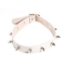 Punk Goth Spiked White Leather Collar Necklace - £7.96 GBP