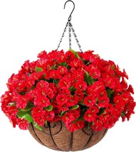Red Artificial Hanging Plants With Baskets For Spring And Summer, And Yard. - £32.89 GBP