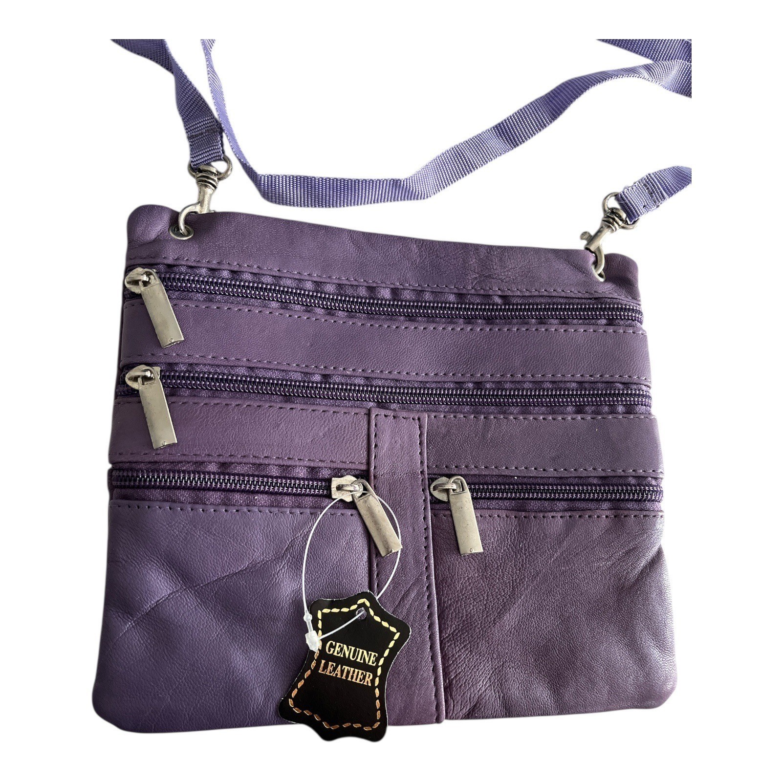 Lavender Genuine Leather Crossbody Bag with Front and Back Zippers Item image 2