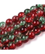 50 Crackle Glass Beads 8mm Red Green Veined Bulk Jewelry Supply Mix - $5.20