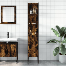 Industrial Rustic Smoked Oak Wooden Tall Narrow Bathroom Storage Cabinet 1 Door - £172.47 GBP