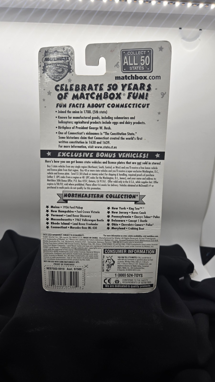 Matchbox Across America 50th Birthday Series CT 005 Mattel Wheel Car Connecticut Item image 7