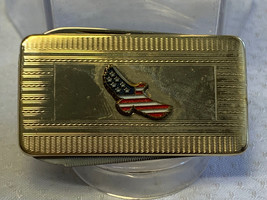 Vtg Money Clip Folding Pocket Knife American Flag Eagle Soaring Goldtone Wallet - £23.88 GBP