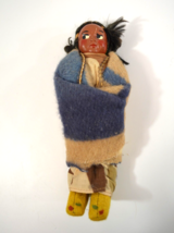 Handmade Inuit Doll 1951 Doris Shaw 7&quot; Wool Fabric Outfit Canada Aboriginal - $38.69