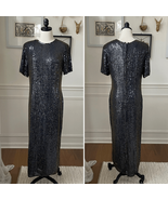 Vintage 80s 90s Modi Silk Heavily Beaded Sequin Dark Blue Amber Dress M ... - $995.13 MXN