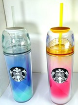 Starbucks 2 Tumbler Acrylic Pink &amp; Blue PRSM GLD 16 oz MIC 2014 With SKU... - £192.79 GBP
