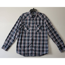 Old Navy Shirt Men&#39;s Size L Blue White Plaid Pearl Snap Button Long Slee... - $19.13