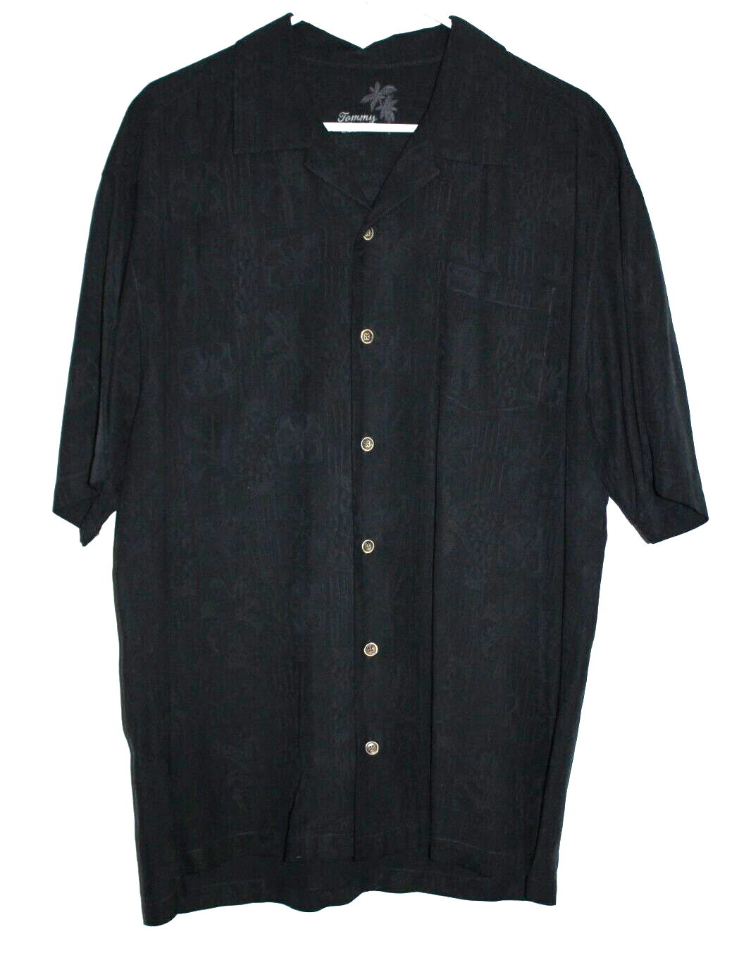Tommy Bahama Men's 100% Silk Hawaiian Shirt Black Button Front Size Large L - £21.33 GBP