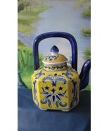 CHINESE YELOW BLUE TEAPOT CERAMIC HANDLE 1950s 9 X 7&quot; [TP6] - $993.83 MXN