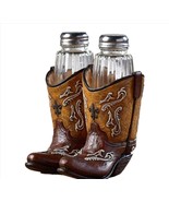 Cowboy Boots Salt Pepper Holder Set of 2 Glass Shakers 5&quot; High Polyresin... - £19.46 GBP