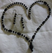 jewelry set in black, handmade necklace and earrings elegant looking - £8.25 GBP