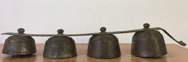 Vtg Antique Primitive Rustic Virginia Farm Distressed Metal Strap Cow Bells 17&quot; - £98.86 GBP