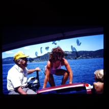 Sexy Swimming Lady Climbing Out of Water onto Boat 1987 Found 35mm Slide Photo - £13.08 GBP