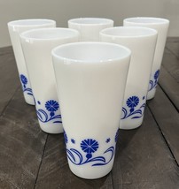 VINTAGE 6 Hazel Atlas Hazelware Blue Cornflower Daisy Milk Glass Tumbler... - $98.99