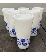VINTAGE 6 Hazel Atlas Hazelware Blue Cornflower Daisy Milk Glass Tumbler... - $135.38 CAD
