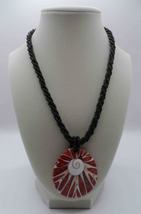 Beaded Necklace &amp; Shell Pendant | Oval Red &amp; White #1 - £9.96 GBP