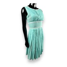 Vtg Fashionmaker Original Aqua Pleated Fit &amp; Flare Dress Lace Trim Semi ... - £36.08 GBP