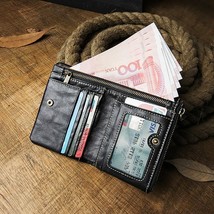 Leather Men Bifold Wallet Classic Black Slim Button Zipper Closure Card ... - £40.40 GBP