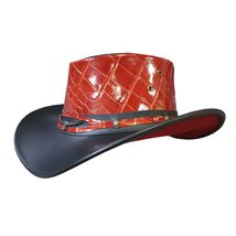 Rodeo Horned Bull Head Rivet Band Cowboy Leather Hat - £216.40 GBP