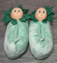 VTG 1984 Cabbage Patch Kids Slippers Plush Green Bald Baby Face CPK Adult Sz 5-6 - £14.77 GBP