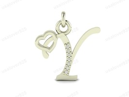 Y Alphabet Diamond Stone Heart Shape 925 Sterling Silver Handmade Pendant - $35.00