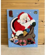 Santa Claus Christmas Vintage Handmade Cross Stitch Canvas Art Wall Deco... - $33.50