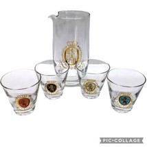 Vintage MCM Barware Federal Baronet Lion Crest Cocktail Pitcher/Shot Glasses Set - £46.95 GBP