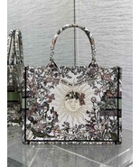 women&#39; bag Ecru Green Toile de Jouy Embroidery book tote handbag high fa... - $180.00+