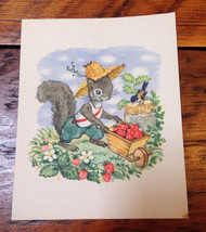 Vintage 1940s Brownie Squirrel Strawberry Farmer Blank Greeting Card Unused - £15.63 GBP