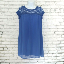 As U Wish Dress Womens Small Blue Cap Sleeve Lace Shift Sheer Overlay Short Mini - £15.81 GBP