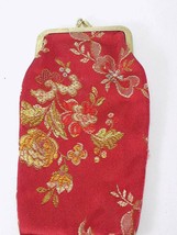 Vintage COIN PURSE Tall Red &amp; Gold Floral Pattern 6.5&quot; Tall 3&quot; Wide Bras... - £7.77 GBP