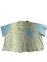 JOYSPUN White Green Blue Striped Button Front Short Sleeve PJ Top Sz 2X - £9.94 GBP