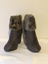 Allegra K Chunky Heel Fur Top Ankle Suede Boot sz 6 - New - £25.32 GBP