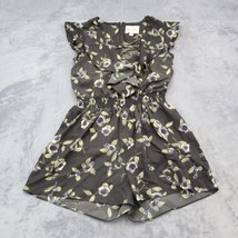 Moon River Romper Womens S Black Floral Flutter Sleeve Criss Cross Chest... - $22.65