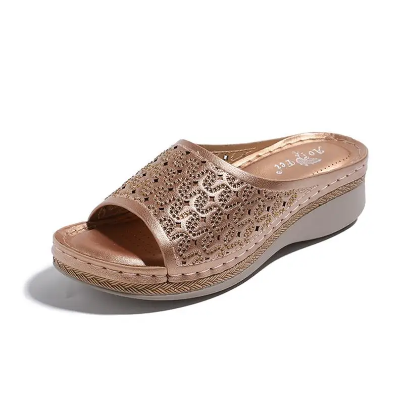 Summer Ladies Footwear Sandals With Rhinestones Women&#39;s Orthopedic Wedge Sandal  - £31.59 GBP