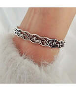 Rabbit Patterned Wavy Open Bracelet Patinated Sterling Silver Plated - $38.00