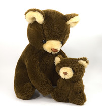 Rare Teddy Bear Holding Baby Cub Plush Brown Hook &amp; Loop Closing Arms 11... - $15.99