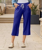 Lily Blue Drawstring-Waist Capri Wide Leg Pants With Pockets (XL) - £25.62 GBP