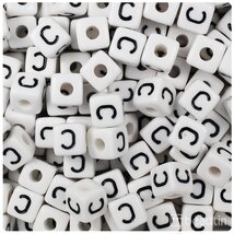BeadTin White Opaque 10mm Cube Plastic Alphabet Beads- Black Letter C (2... - $2.09