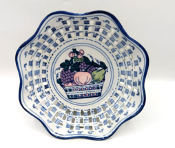 Amsel Hamburg Vintage Blue &amp; White Pottery Pierced Basket Bowl Candy Fru... - $456.47 MXN