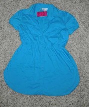 Womens Shirt Jr Girls Candies Blue Short Sleeve Button Up Blouse Top $38-sz S - £9.49 GBP