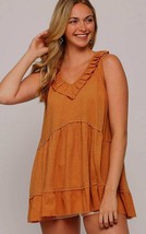 New Gigio by UMGEE S M Apricot Solid &amp; Dot Uragiri Woven Mix V Neck Tunic - $21.95