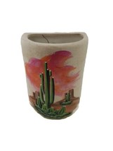 1999 Hand Painted Ceramic Cylinder Wall Sconce 9 inch Desert Cactus Sing... - $49.45
