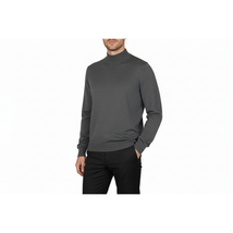 Men's Sweater Knit By BRANGO Turkey Mock Neck Cotton Blend 21050 Charcoal image 2