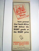 1945 South Africa Ad Monarch Clothing &amp; Cambridge Shirt Manufacturers - $7.99