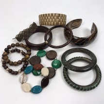 Vintage to Mod Lot Bracelets Bangles Boho Browns Wood Plastic TigerEye stone - £15.91 GBP