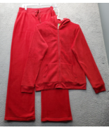 Derek Heart 2 Piece Lounge Set Womens Large Red Solid Fleece Mandee Stretch - $27.69