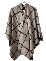 Moss Rose Womens One Size Tan Black Plaid Fleece Dressy Wrap  Cape Poncho Warm - £11.76 GBP