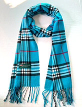 Womens Winter Warm Scotland Made 100% Cashmere Scarf Plaid Turquoise Blue #S305  - $15.98